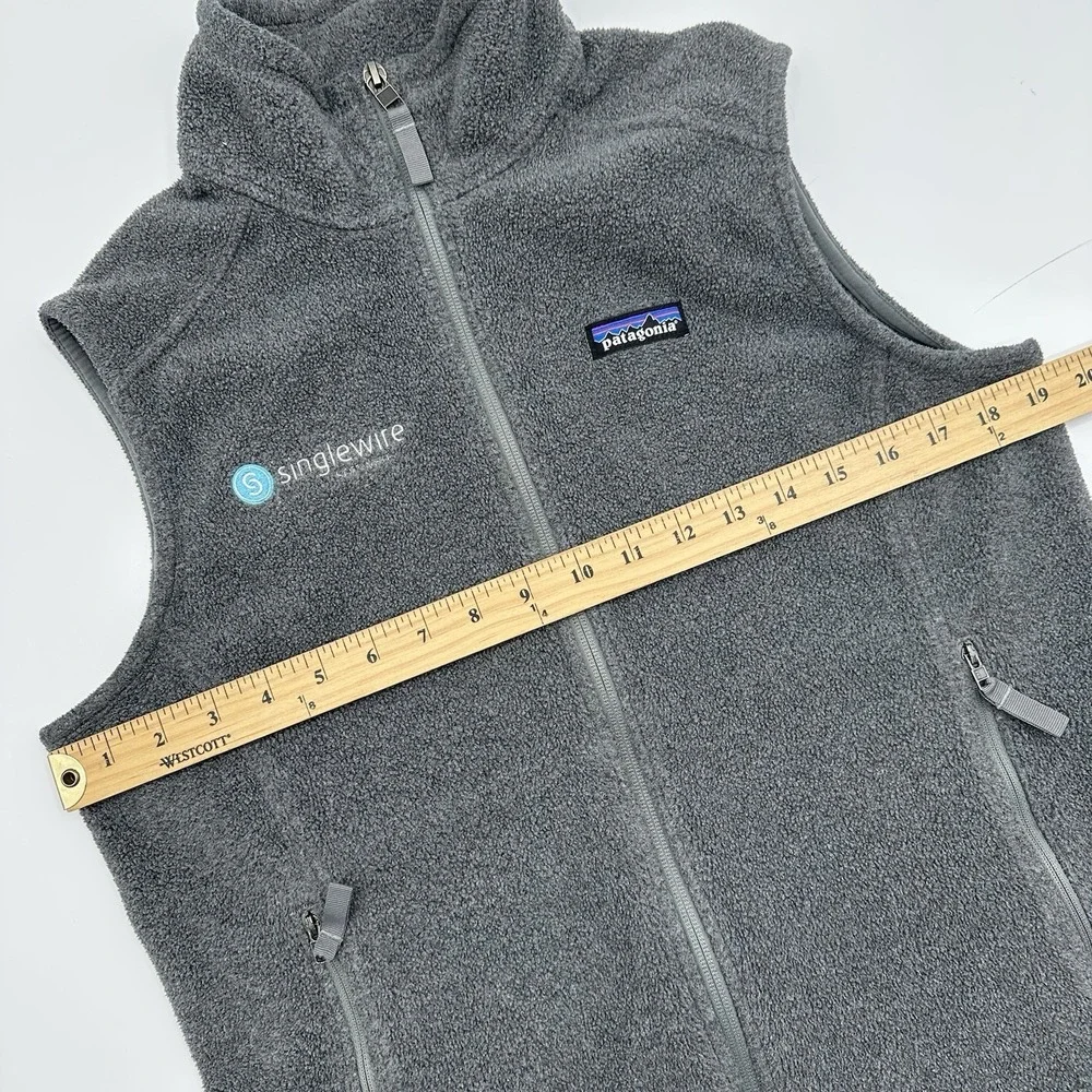 Patagonia Synchilla Full Zip Vest Womens Medium M Gray Singlewire Embroidered‎